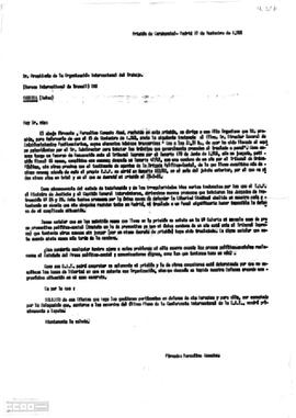 Copia de la solicitud de Marcelino Camacho al Presidente de la Organización Internacional del Trabajo.