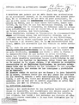 Informe sobre el movimiento obrero por Fernando Sánchez.