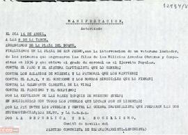 “Manifestación. Autorizada. El día 16 de abril… “. Hoja volandera del Comité de Sevilla del Partido Comunista de España (marxista-leninista)
