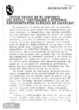 “¡Todos unidos en el convenio del metal! ¡Impongamos a nuestros representantes elegidos en asambleas!”
