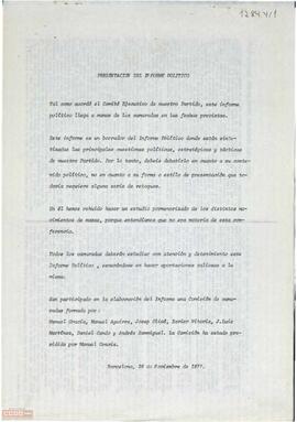 Informe político. Ponencia para la I Conferencia Nacional de Catalunya del PTE.