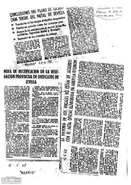 Recortes de prensa sobre la sección social del metal de Sevilla.