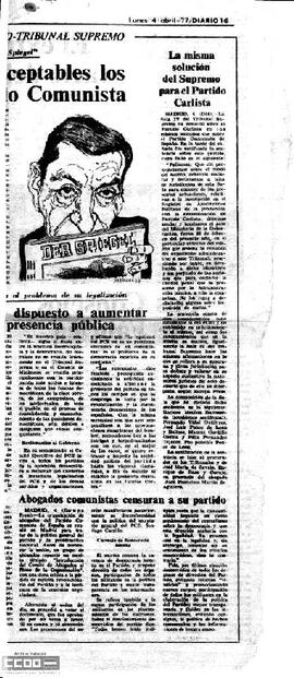 "Abogados comunistas censuran a su partido", artículo del Diario 16 de abril de 1977.