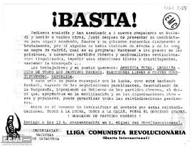 “¡Basta!”. Llamamiento del Secretariat Nacional de Catalunya de la LCR a la concentración en San Miguel del Port