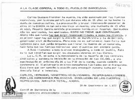 A la clase obrera, a todo el pueblo de Barcelona”. Llamamiento del Comité de Barcelona de la LCR a la manifestación del día 26