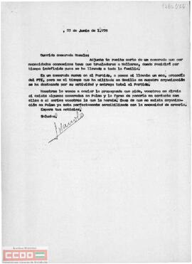 Carta de Manolo a Manolo en la que le da referencia de un nuevo camarada trasladado a Mallorca.