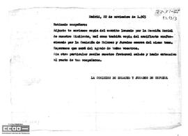 Carta de la Comisión de Enlaces y jurados de empresa de Madrid a los compañeros. Remite documentación.