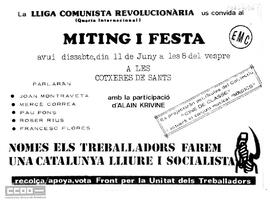 La LCR us convida al miting i fiesta. 11 de juny les cotxeres de Sants