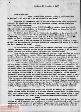 Carta de Manolo a Enrique [Líster] en la que le informa sobre los acuerdos y tareas del Comité Provincial de Sevilla.