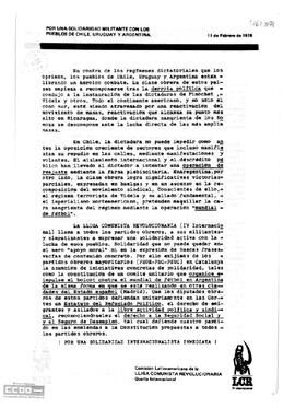“Por una solidaridad militante con los pueblos de Chile, Uruguay y Argentina”. Llamamiento de la Comisión Latinoamericana de la LCR a la solidaridad activa con la lucha de estos pueblos