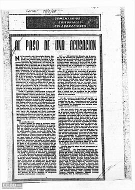“Al paso de una acusación”. Recorte de prensa.