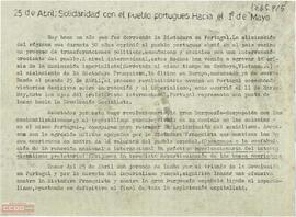 “25 de abril: solidaridad con el pueblo portugués. Hacia el 1º de mayo”. Declaración del Comité Local de Sevilla de la OCE (Bandera Roja)