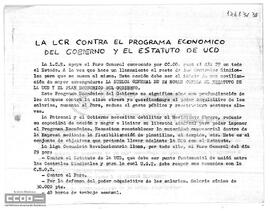 “La LCR contra el programa económico del gobierno y el estatuto de UCD”