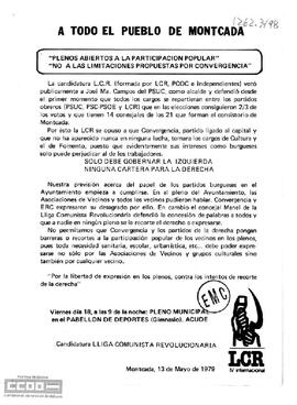 “Plenos abiertos a la participación popular...”. Candidatura de la LCR de Montcada