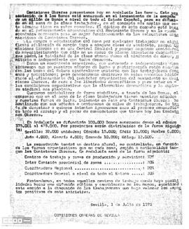 Comunicado de las Comisiones Obreras de Sevilla acerca de la campaña de bonos.