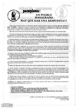 “Pamplona: un pueblo masacrado hay que dar una respuesta”. Llamamiento del Comité Central de la LCR a manifestarse públicamente por el asesinato de Germán Rodríguez Sainz