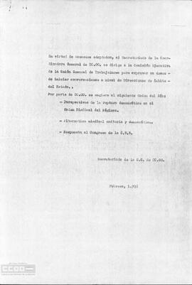 Carta del Secretariado de la C.G. de CCOO a la Comisión Ejecutiva de la UGT