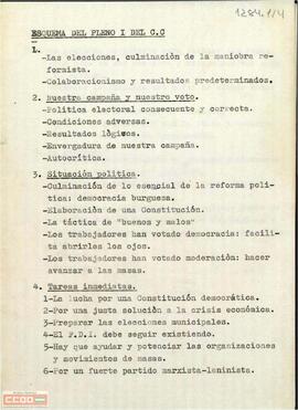 Esquema del I Pleno del Comité Central del PTE.