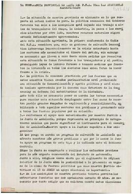 Resoluciones de la Primera Conferencia  Provincial de Cádiz del PTA.