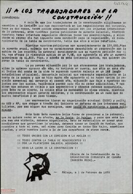 “¡A los trabajadores de la construcción!”. Comunicado de la Célula de la Construcción de la OCE (Bandera Roja) sobre la necesidad de crear un comité de huelga.