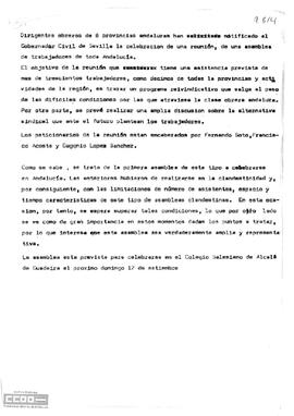 “Dirigentes obreros...“. Comunicado sobre la celebración de la reunión.