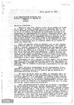 Carta del Secretario General y del Secretario de Organización del PCOE a la Organización Unitaria del Partido Comunista de España en México como contestación a su respuesta  del 12 de julio.
