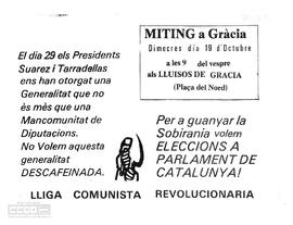 Miting a Gràcia dia 19 d’octubre. Eleccions a Parlament de Catalunya. LCR