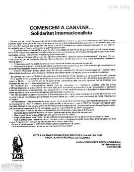“Comencem a canviar... Solidaritat internacionalista”. Llamamiento de la LCR a la participación en la manifestación del 8 de diciembre.