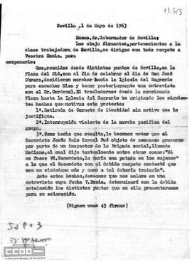 Copia de la carta de los trabajadores al Gobernador Civil