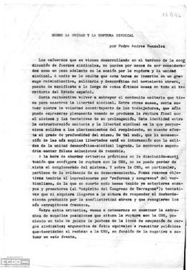 “Sobre la unidad y la ruptura sindical”. Pedro Andrés González.