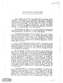 Declaración de Enrique Líster, Secretario General del PCOE, a favor de los comunistas portugueses.