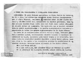 Comunicado de Comisiones Obreras Democráticas sobre el derecho a organizar un sindicato de clase.