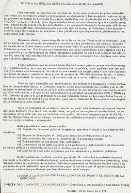 “Todos a la huelga general el día 20 en el campo”. Llamamiento del Comité del Campo de la OCE (Bandera Roja)