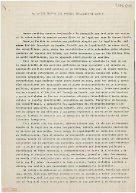 Carta de la Secretaría Política del Comité Central del PTE al Comité Central del PCE rechazando la invitación al pleno de dicho partido