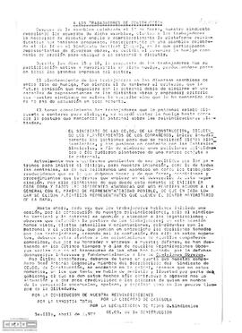 Comunicado de Comisiones Obreras de la Construcción de Sevilla sobre la defensa de sus reivindicaciones frente a la patronal.