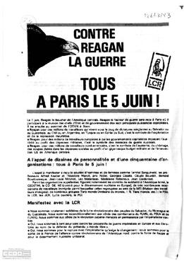 “Contre Reagan la guerre. Tous a Paris le 5 juin!”. Llamamiento de la LCR a la participación en la  manifestación contra Reagan