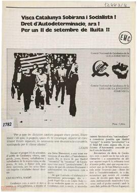 “¡Visca Catalunya sobirana i socialista! ¡Dret d’autodeterminacio, ara! ¡Per un 11 de setembre de lluita!”.  Llamamiento de los comités nacionales de Catalunya de la Lliga Comunista y de la Lliga de la Joventut Comunista a la participación en la manifestación del 11 de septiembre