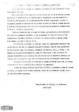 Comunicado de la Coordinadora Regional referente a la situación del movimiento obrero.