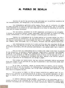 “Al pueblo de Sevilla”. Comunicado del Comité Provincial de Sevilla del PCOE ante las elecciones generales del 28 de octubre.