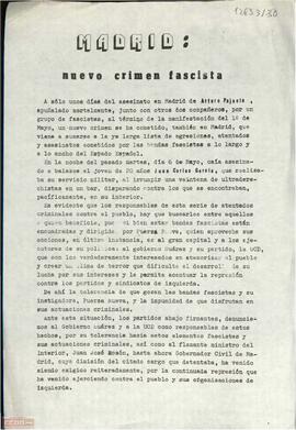 “Madrid: nuevo crimen fascista”. Comunicado de la  OCE (BR)  y otras organizaciones en el que se denuncia al Gobierno como responsables de los crímenes