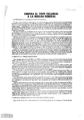 “Contra el tope salarial a la huelga general”. Llamamiento del Secretariado Nacional de Catalunya de la LCR a la dirección de CC.OO. y UGT para que convoquen una jornada de huelga general