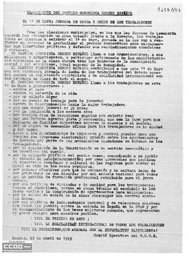 “El 1º de mayo; jornada de lucha y unión de los trabajadores”. Llamamiento del PCOE.