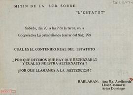 Circular del Comité Ejecutivo de la [LCR] en torno a la intervención sobre el Estatu