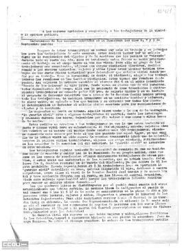 Comunicado de la Comisión Obrera Agrícola de La Rinconada sobre los sucesos ocurridos en La Rinconada los días 6, 7 y 9 de septiembre.