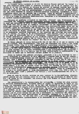Copia de la carta del Buró Político del Comité Central del PTE al Comité Central de la OTR acerca de un artículo publicado en la revista En Lucha sobre la actitud del PTE ante el referéndum