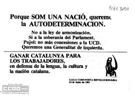 “Porque som una nació, queremos la autodeterminación”. Hoja volandera de la LCR