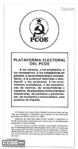 Plataforma electoral del PCOE. Programa para las elecciones generales del 28 de octubre de 1982. Triptico.