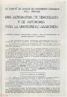 “Una alternativa de democracia y de autonomía para la Universidad aragonesa”. Propuesta del Comité de Aragón del Movimiento Comunista