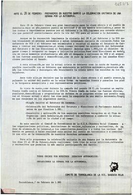 “Antes el 28 de febrero: preparemos en nuestro barrio la celebración unitaria de una semana por la autonomía”. Llamamiento del Comité de Torreblanca de la OCE (Bandera Roja) a la participación en esta semana por la autonomía