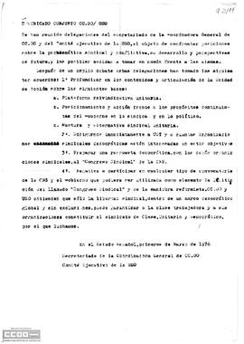 Comunicado conjunto de CC.OO. y USO sobre los acuerdos en común.